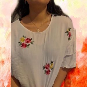 Bell Sleeve white floral top